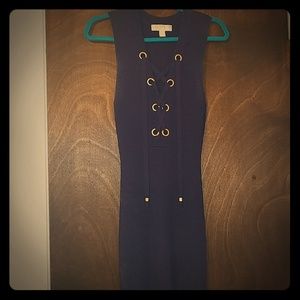 MK Navy blue sexy lace up sweater dress